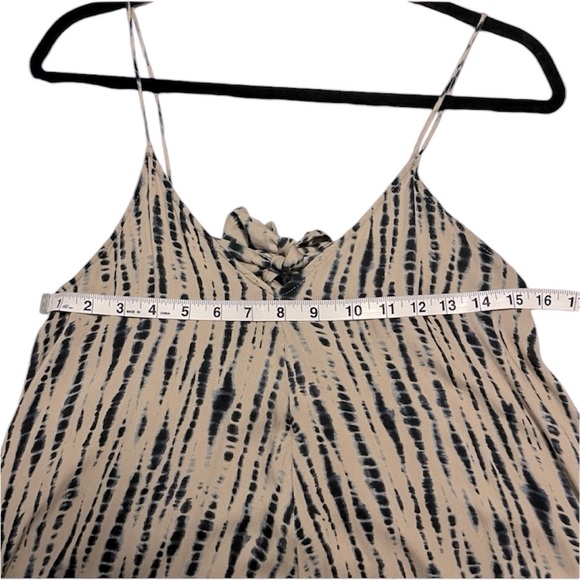 Zara Women’s Cream Khaki and Blue Batik Print Tie Back V Neck Maxi Dress Sz M/L - Picture 7 of 10